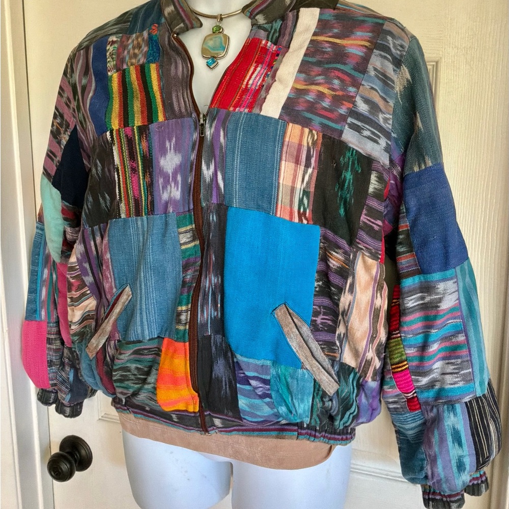 Multicolor Patchwork Bomber Jacket - image 4